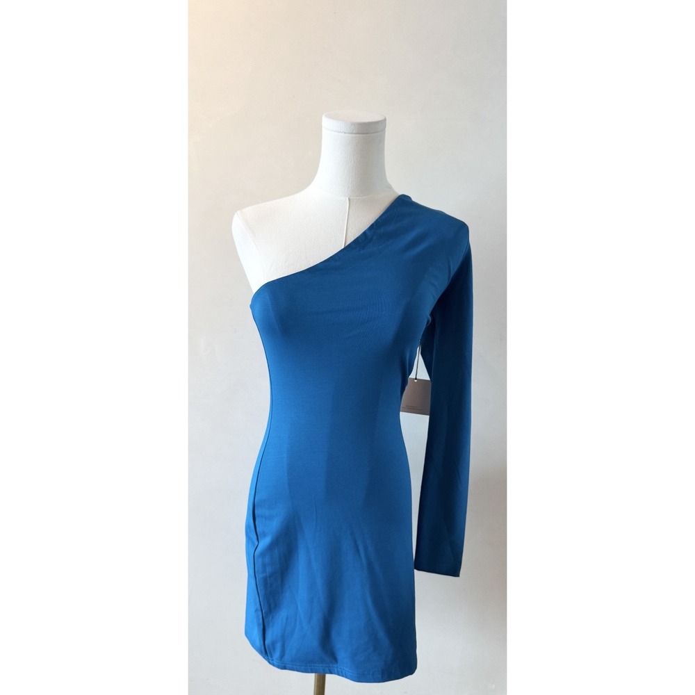 Revolve Superdown One Shoulder Blue Stretch Mini Dress Cocktail Party Sz S
